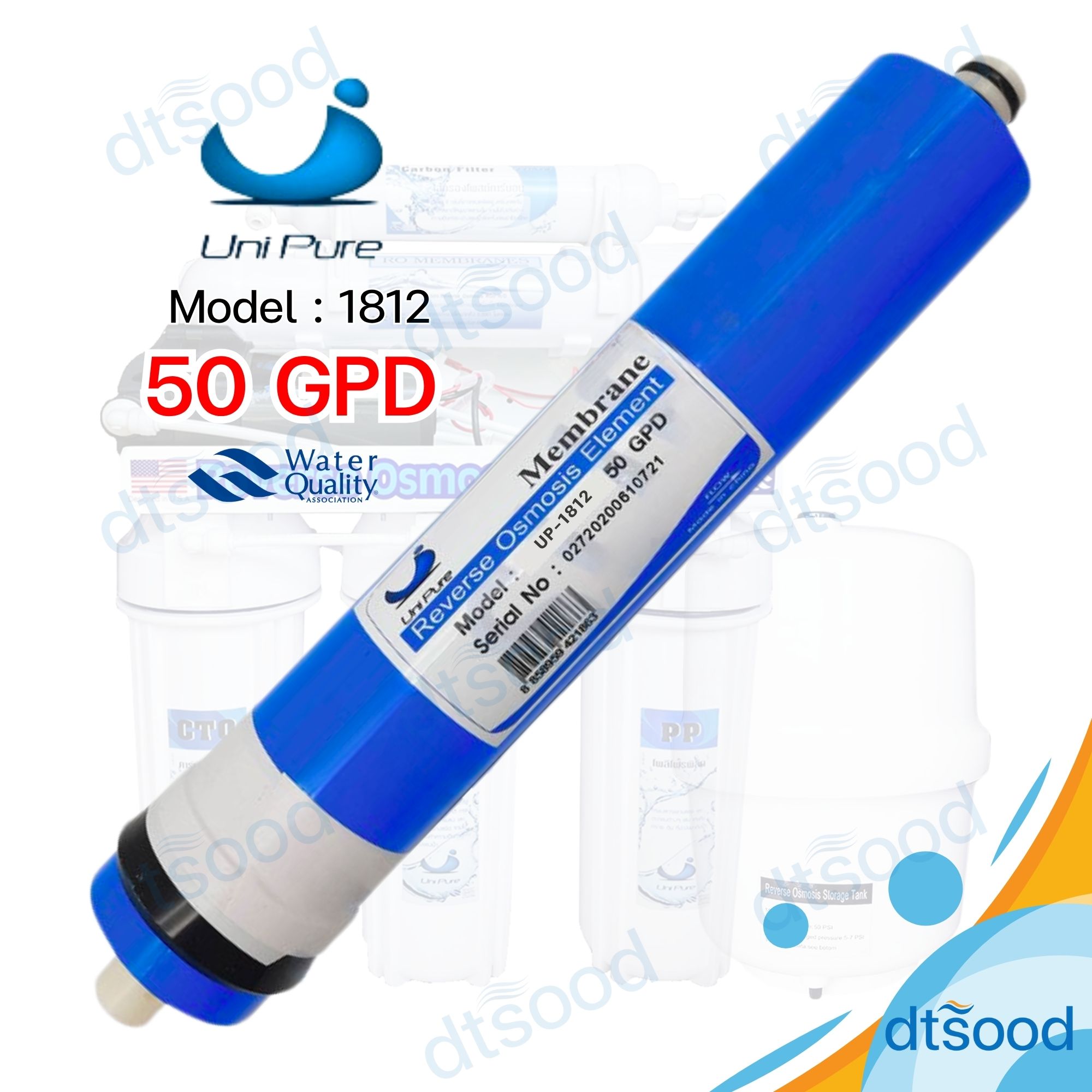 ไส้กรองน้ำ RO Membrane ขนาด 50 GPD ยี่ห้อ Unipure กรองละเอียด 0.0001 ไมครอน