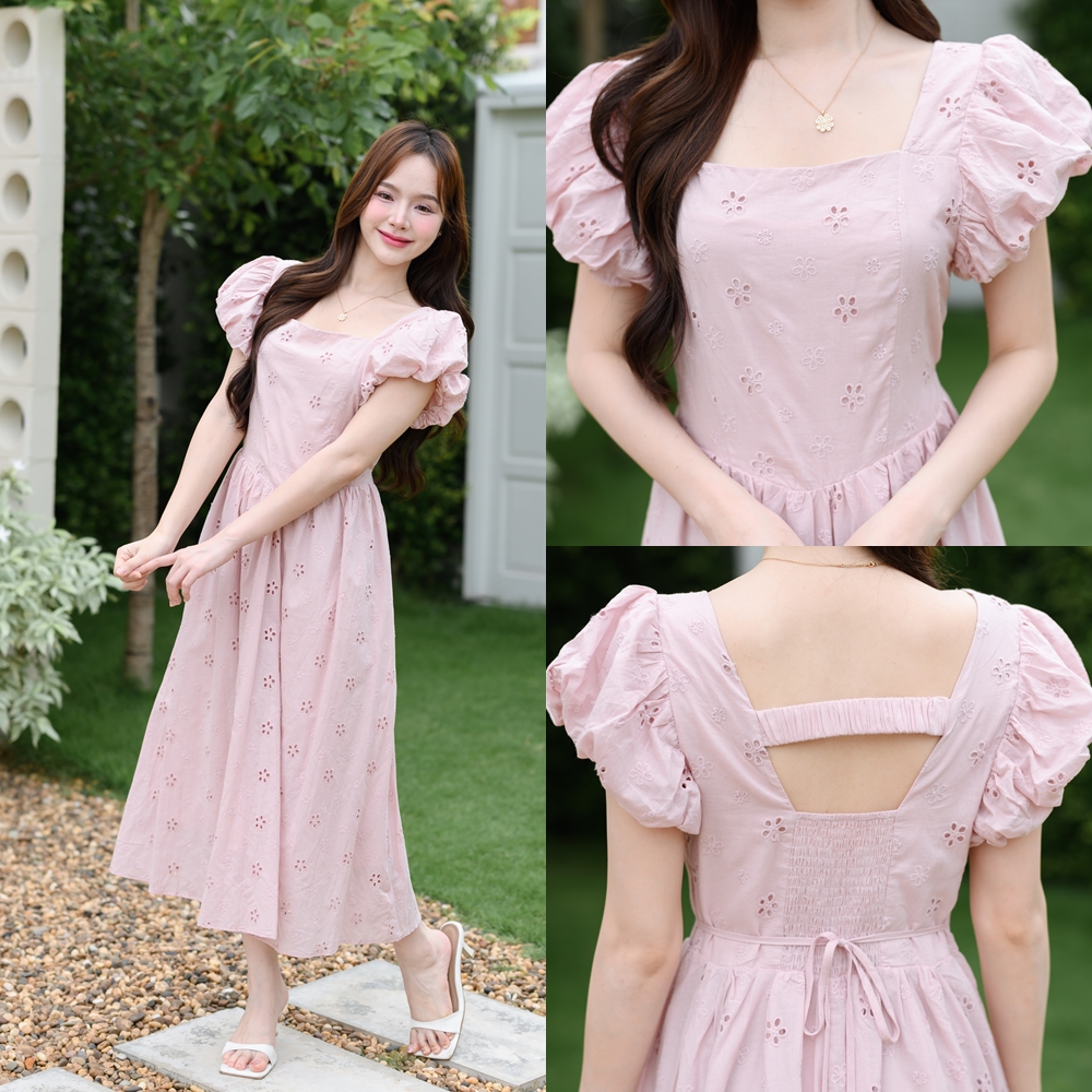 Princess Lace Midi Dress : สีชมพู