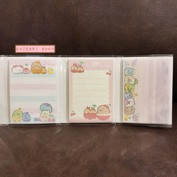 กระดาษโน้ต Memo แบบเล่มลาย Sumikko Gurashi Pen Pen Fruits Vacation สีชมพู มียางลบเล็ก 6 ก้อน ขนาด 9 x 7 x 1.8 ซม. กระดาษมี 6 ลาย รวม 120 แผ่น