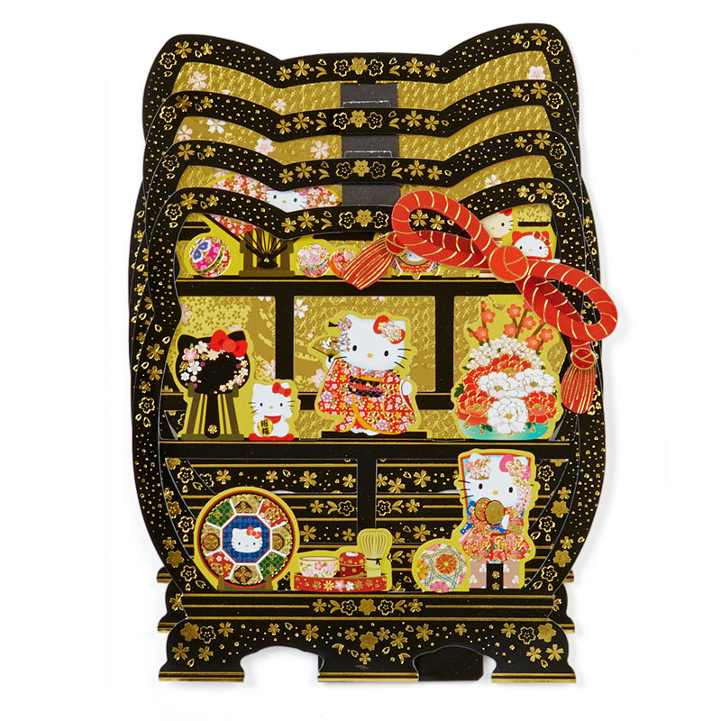 Sanrio Card - Pop up ลาย Hello Kitty Japan Round Shelf (Japan Limited) ด้านหลังเขียนได้ มาพร้อมซองลายน่ารัก ขนาด 12.8 x 0.5 x 17.2 ซม.