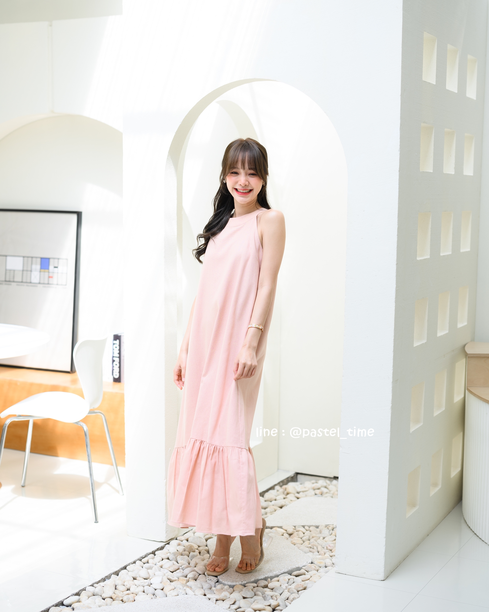 Clio Vest Linen Maxi dress - สีชมพู