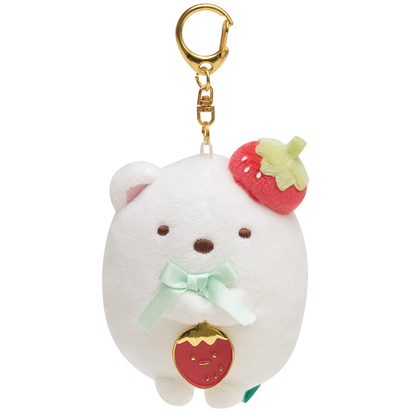 พวงกุญแจตุ๊กตา Sumikko Gurashi Strawberry Fair แบบ Shiro Kuma ตรงที่ห้อยสตรอเบอร์รี่เป็นโลหะ ขนาด 7.5 x 6 x 4 ซม.