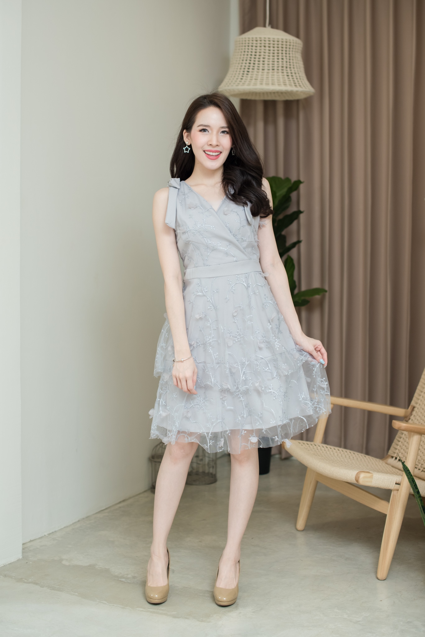 Jamille Lace Dress – สีเทา [Made by Pastel Time]
