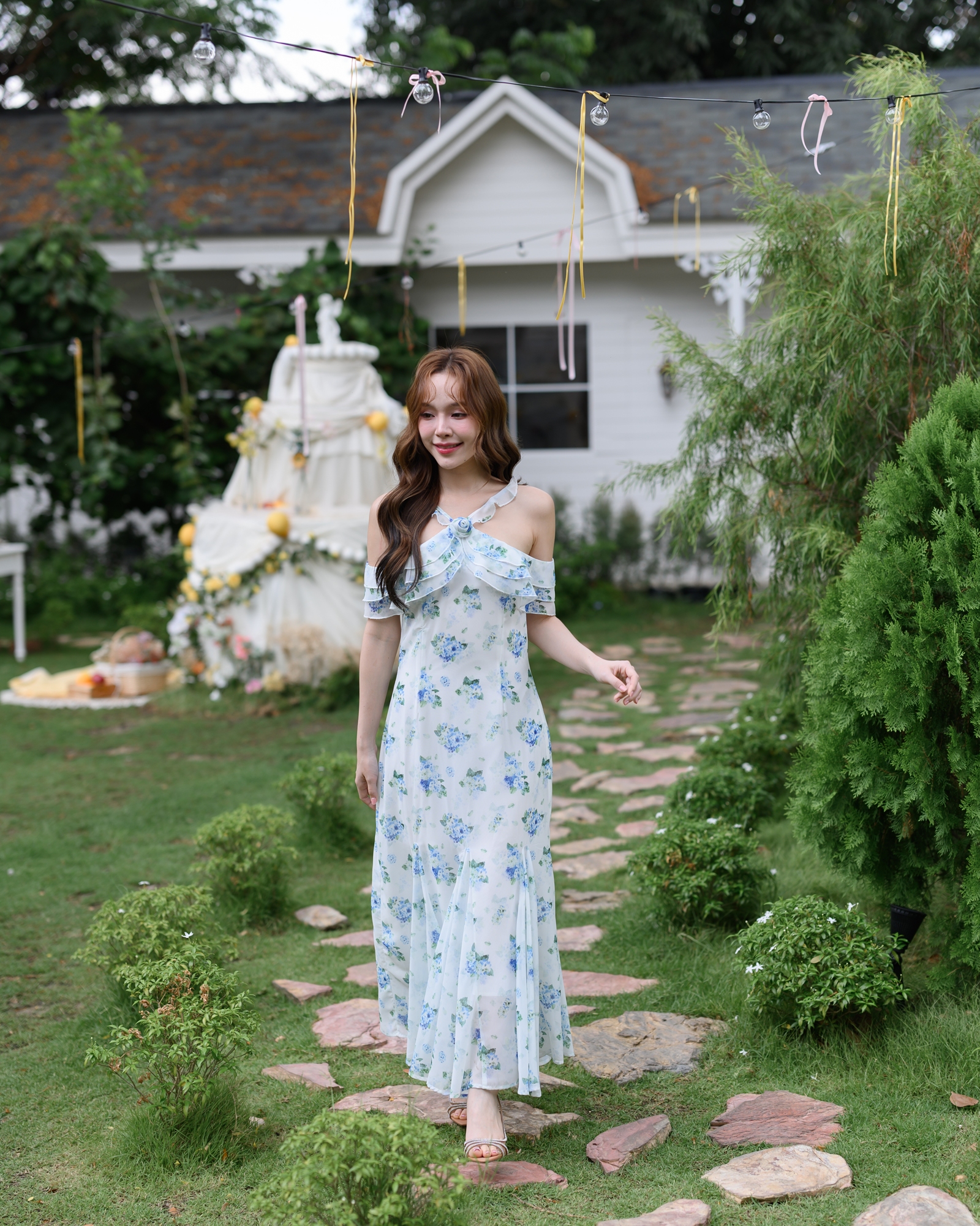 Hydrangea Off-Shoulder Maxi Dress