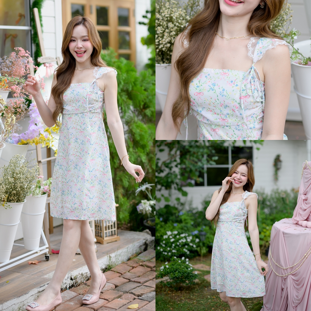 Girlish Floret Dress : ลายช่อดอกไม้ผูกโบว์ [Made by Pastel Time]