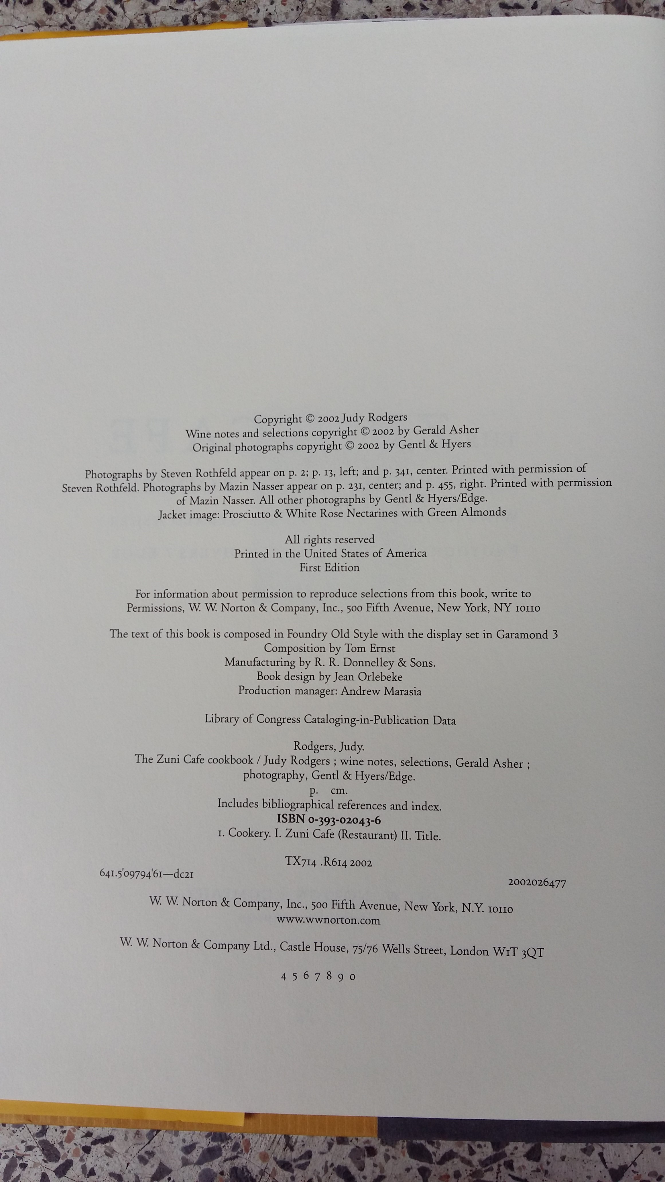 THE ZUNI CAFE COOKBOOK / JUDY RODGERS