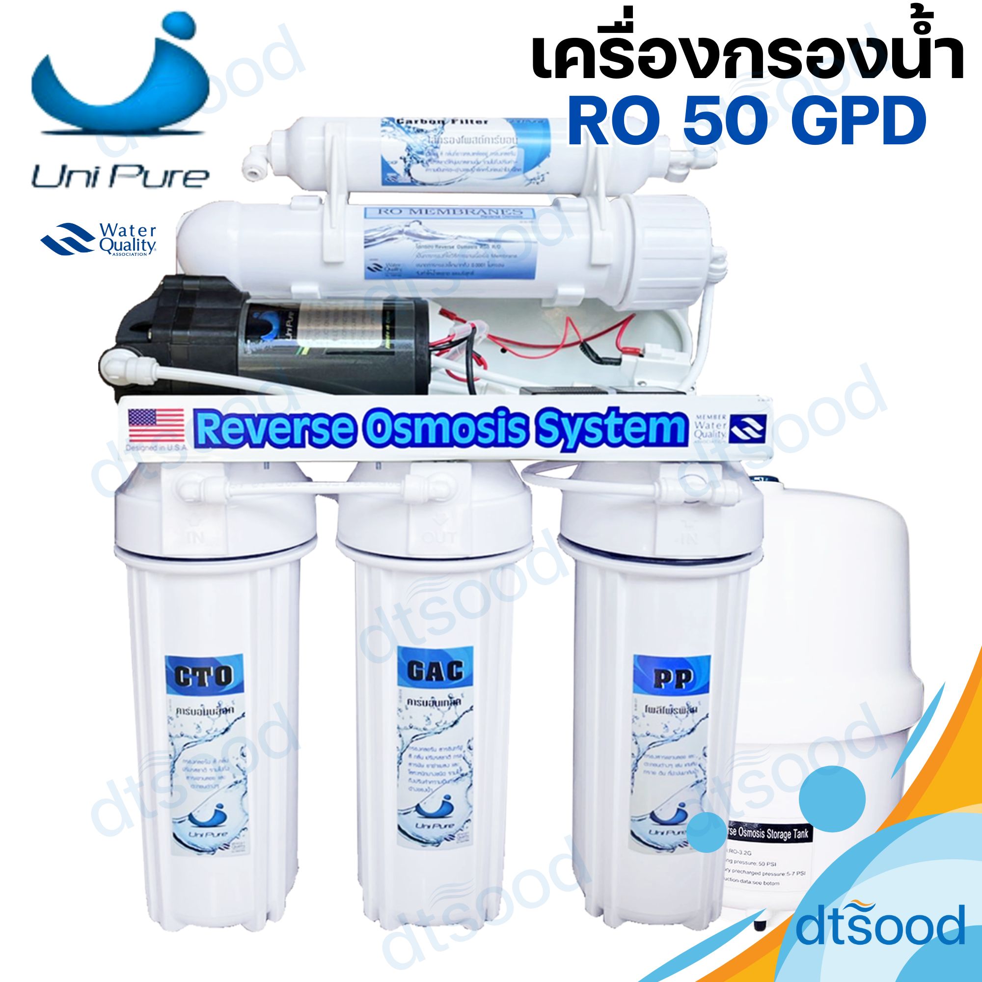 Unipure เครื่องกรองน้ำดื่ม 5 ขั้นตอน ระบบRO ขนาด 50GPD ครบชุดพร้อมใช้งาน