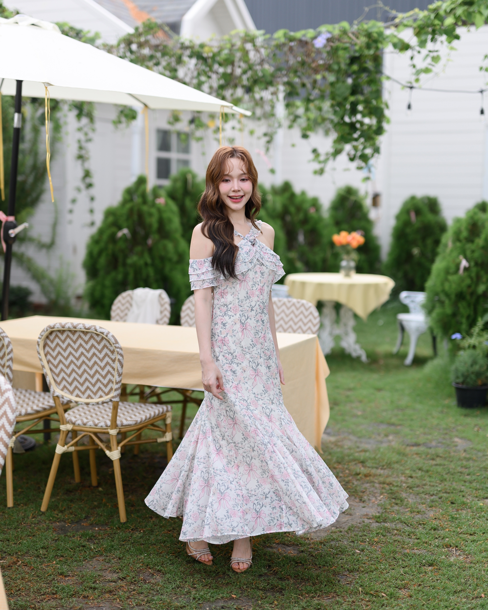 Coquette Bow Off-Shoulder Maxi Dress