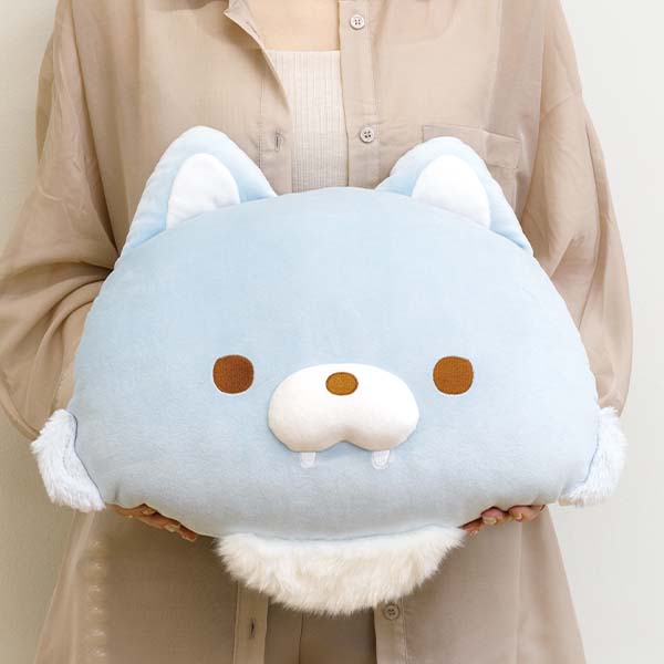 หมอน Super Mochi ใบใหญ่ Rilakkuma - Chairoikoguma Dandelions and Twin Hamsters เป็นแบบ Blue Wolf หมาป่าสีฟ้า ขนาด 29 x 38 x 13 ซม.