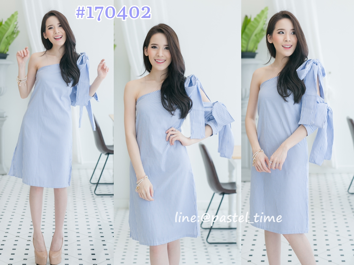 Striped One Shoulder Bow Dress