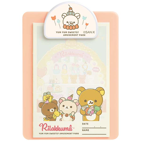 เซ็ตกระดาษโน้ตพร้อมที่หนีบ Rilakkuma Yum Yum Sweets? Amusement Park Memo & Binder แบบสีชมพูอ่อน ขนาด 11 x 7.5 ซม. กระดาษมี 25 แผ่น