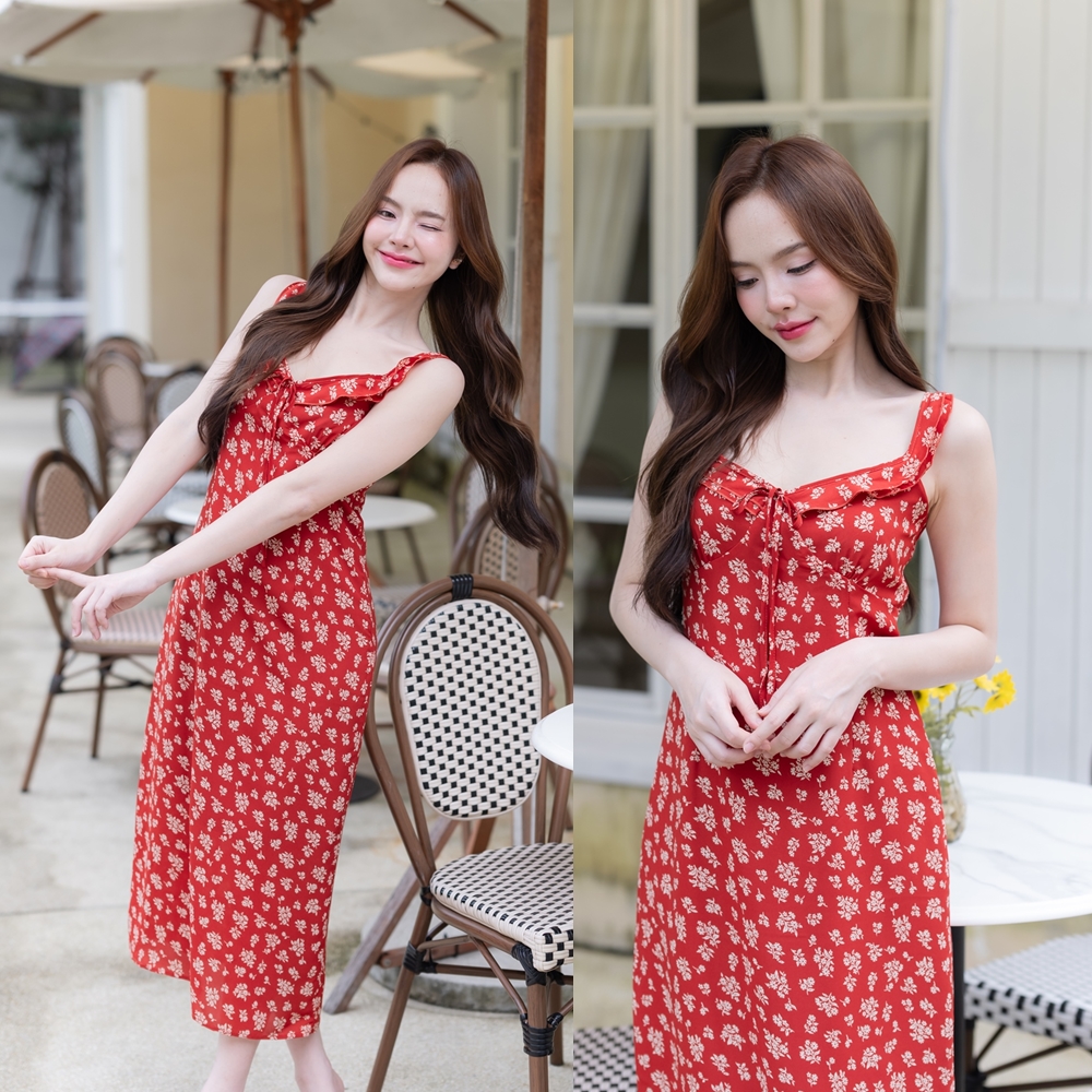 Siren Floral in Red Midi Dress