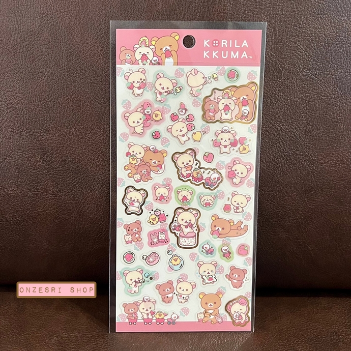 สติกเกอร์ Korilakkuma Full of Strawberry Day Sticker ขนาด 20 x 9.5 ซม. มี 2 แบบให้เลือก