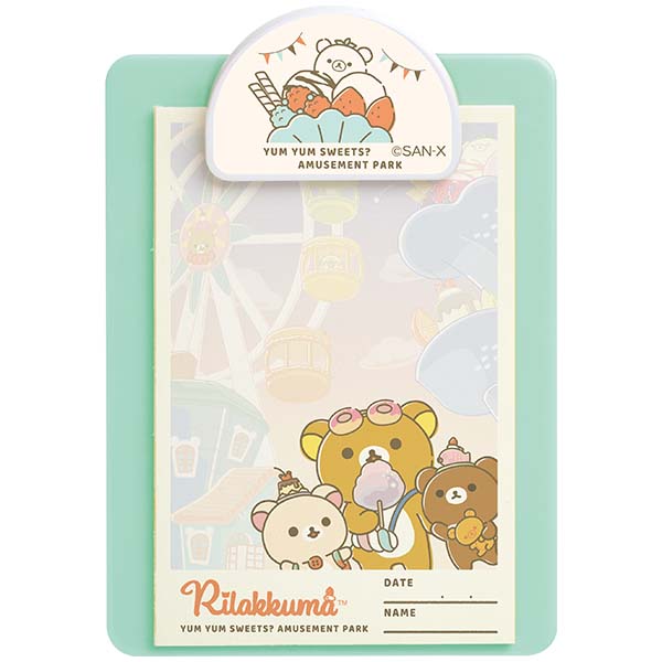 เซ็ตกระดาษโน้ตพร้อมที่หนีบ Rilakkuma Yum Yum Sweets? Amusement Park Memo & Binder แบบสีฟ้าอ่อน ขนาด 11 x 7.5 ซม. กระดาษมี 25 แผ่น