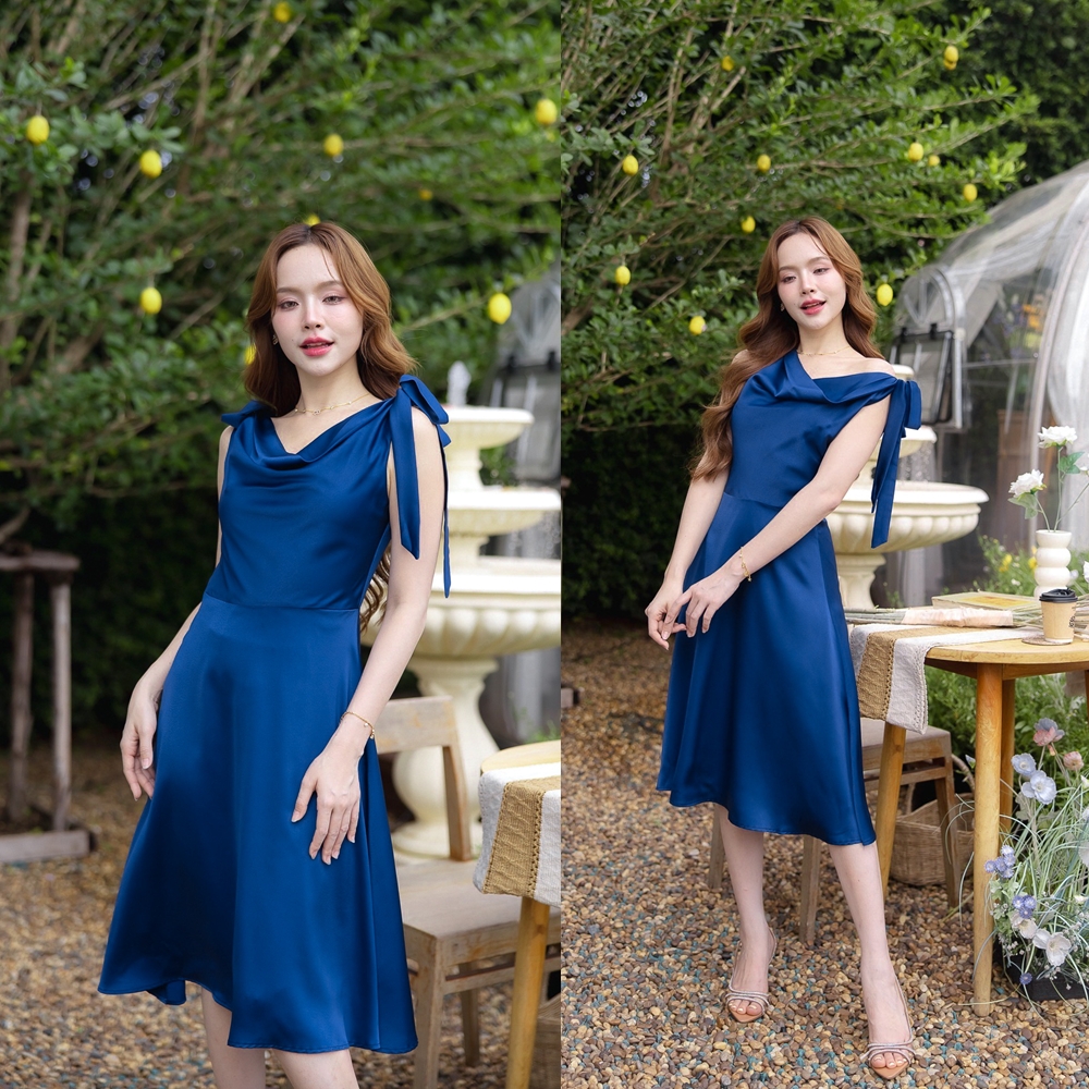 Amour Dress : สีกรม (โบว์ผูกได้หลายแบบ)