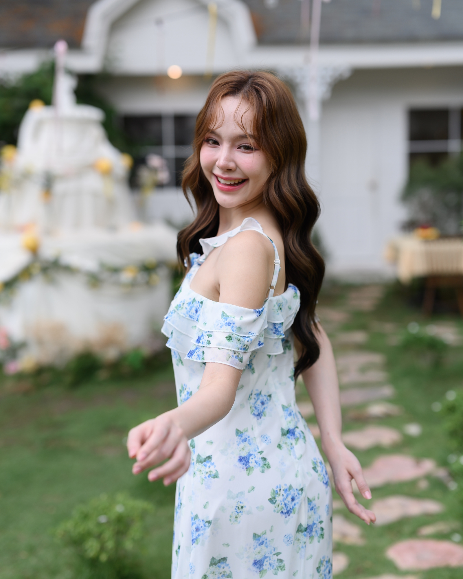 Hydrangea Off-Shoulder Maxi Dress