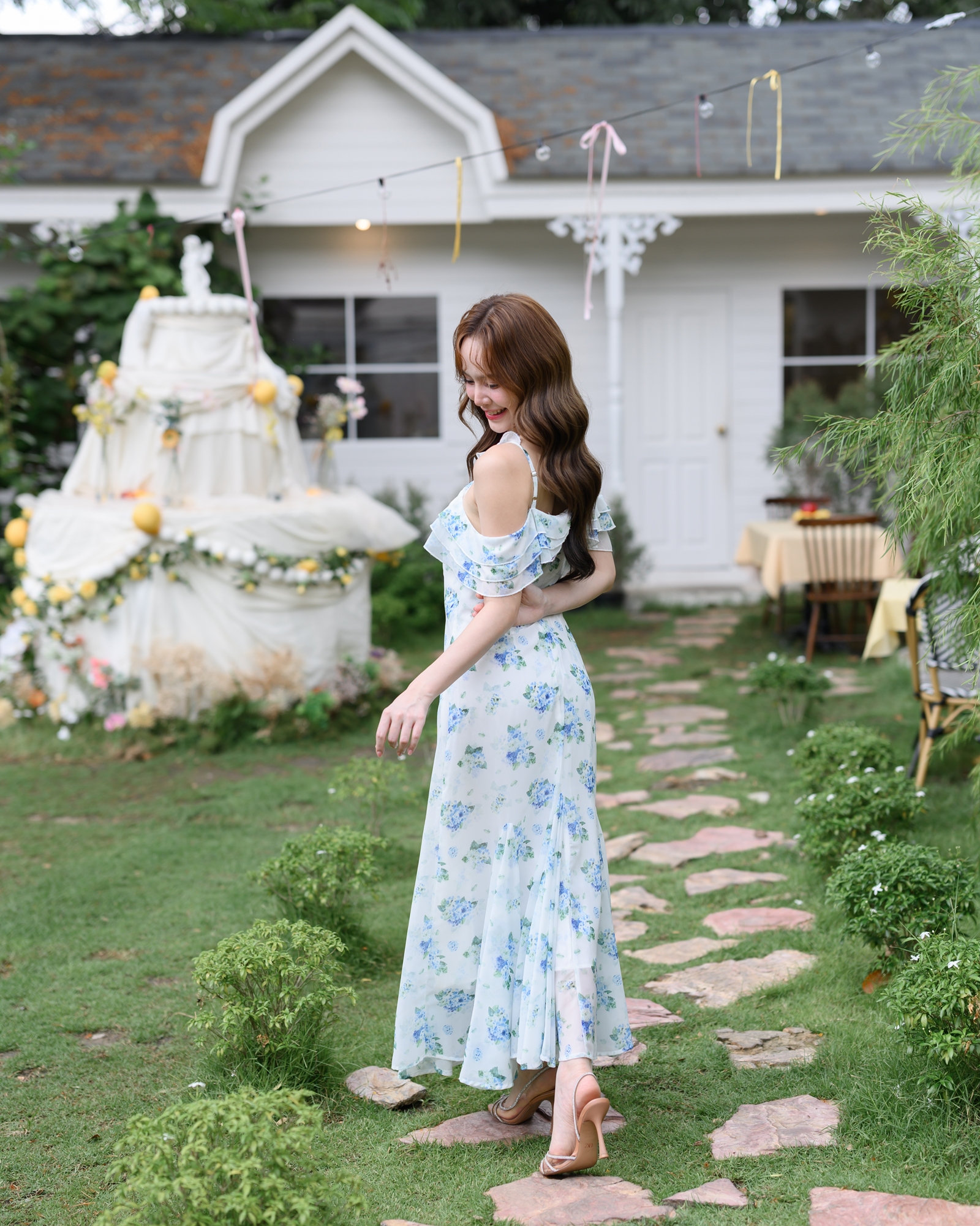 Hydrangea Off-Shoulder Maxi Dress