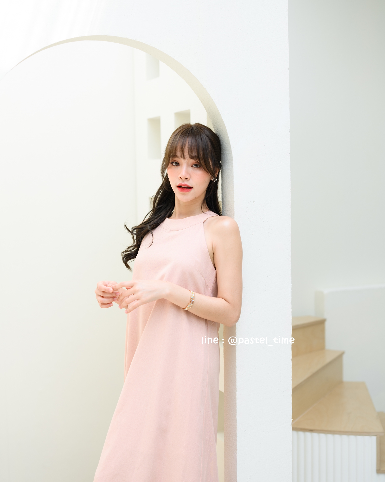 Clio Vest Linen Maxi dress - สีชมพู