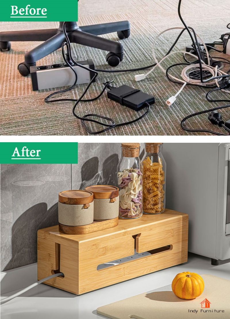 Indy Furniture BG-02 กล่องเก็บสายไฟ กล่องเก็บปลั๊กไฟ แท่นวางชาร์จมือถือ ไม้ยางพารา