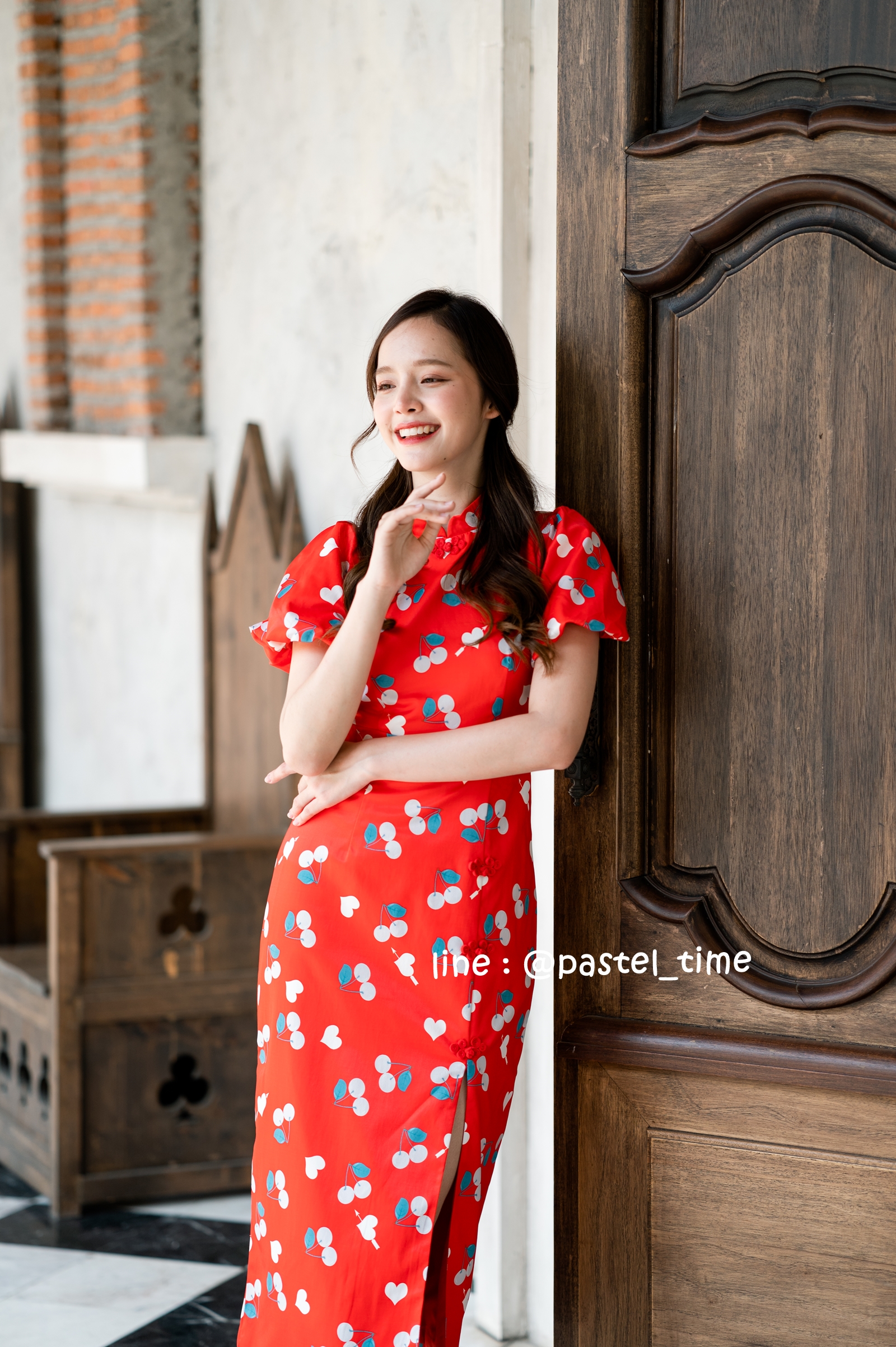 Cherry Ang Pao Dress เดรสกี่เพ้าคอจีนสีแดง