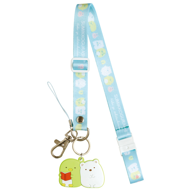 สายคล้องคอ/บัตร มีที่ห้อยมือถือตรงปลาย ลาย แบบ Sumikko Gurashi - Penguin? & Shiro Kuma ตรงปลายมีตัวห้อยน่ารัก ๆ ขนาดสาย 40 x 1.5 ซม.