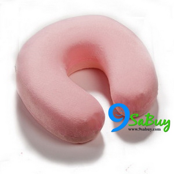 พร้อมส่ง หมอนรองคอ หมอนเดินทาง รูปตัว U memory foam สีชมพูอ่อน