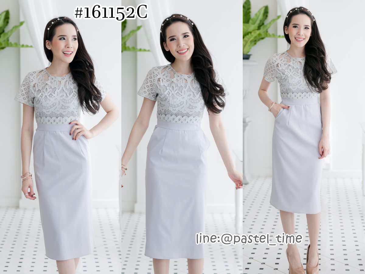 Runway Lace Dress - Gray สีเทา