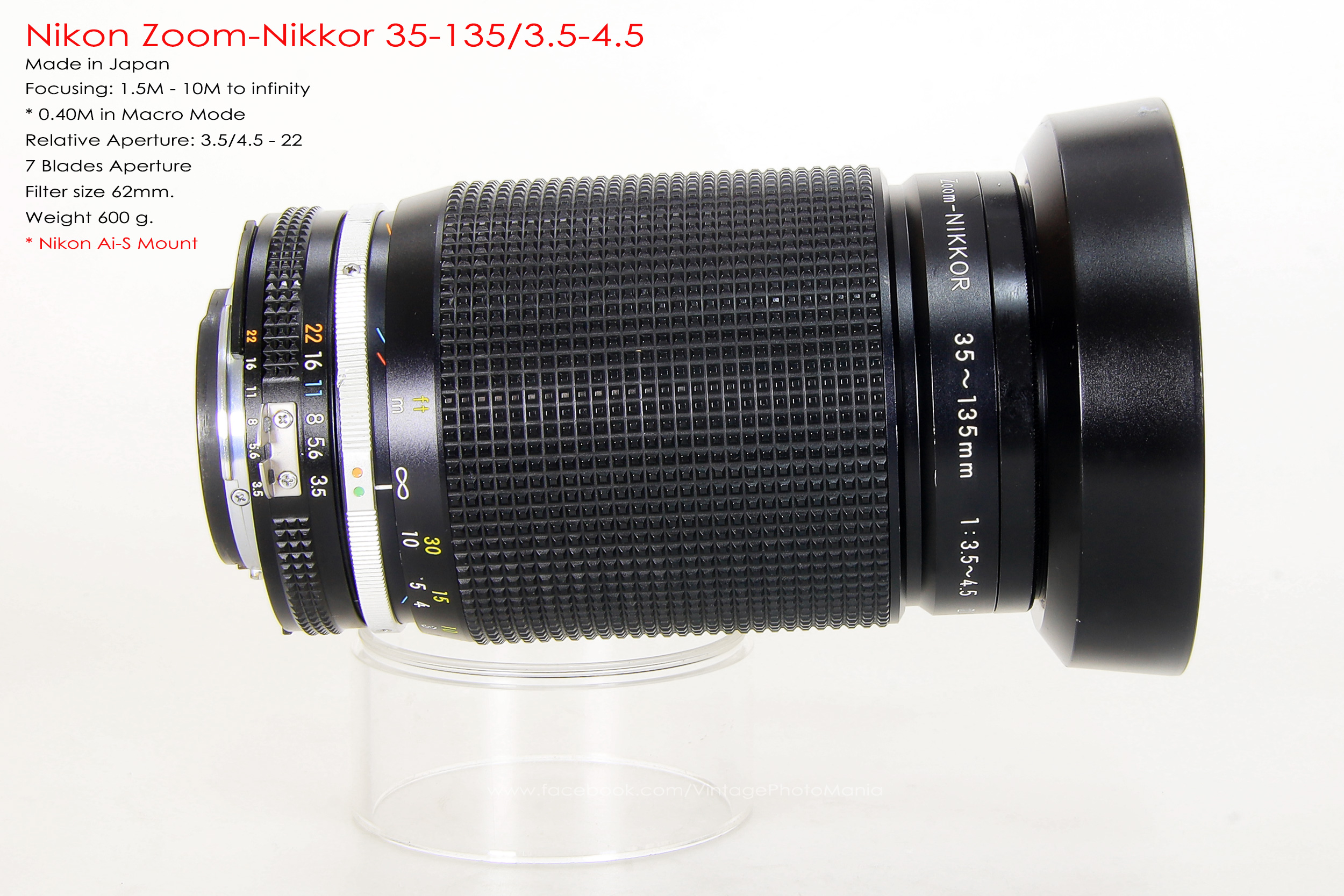 Nikon Zoom-Nikkor 35-135/3.5-4.5 *Nikon Ai-S Mount เลนส์ซูมอเนกประสงค์