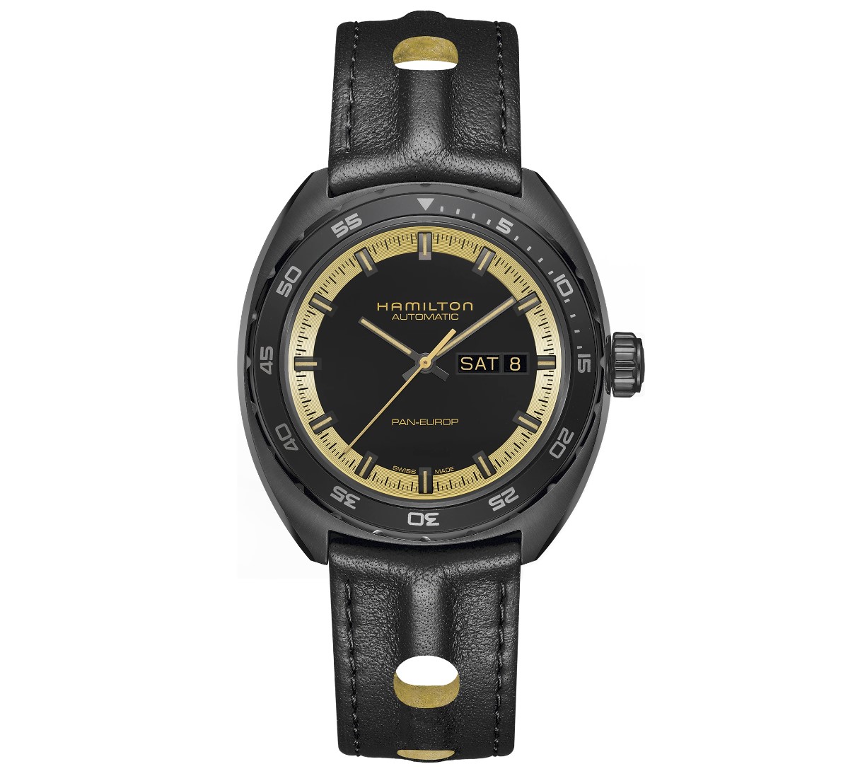 (ประกันศูนย์ไทย 2 ปี) Hamilton American Classic PAN-EUROP DAY DATE Auto (Black and Gold Edtion)