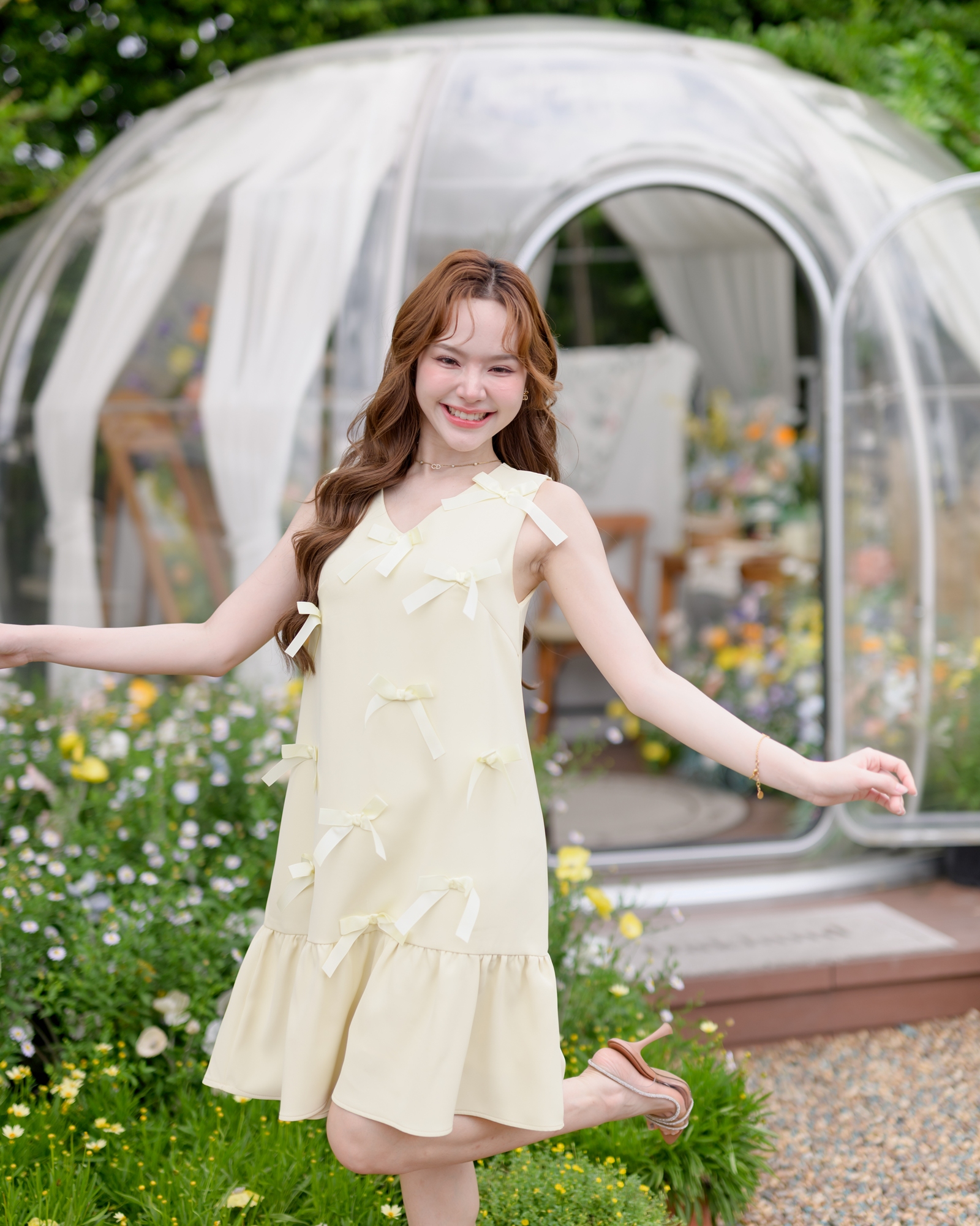 Bow me softly dress : สีเหลืองอ่อน