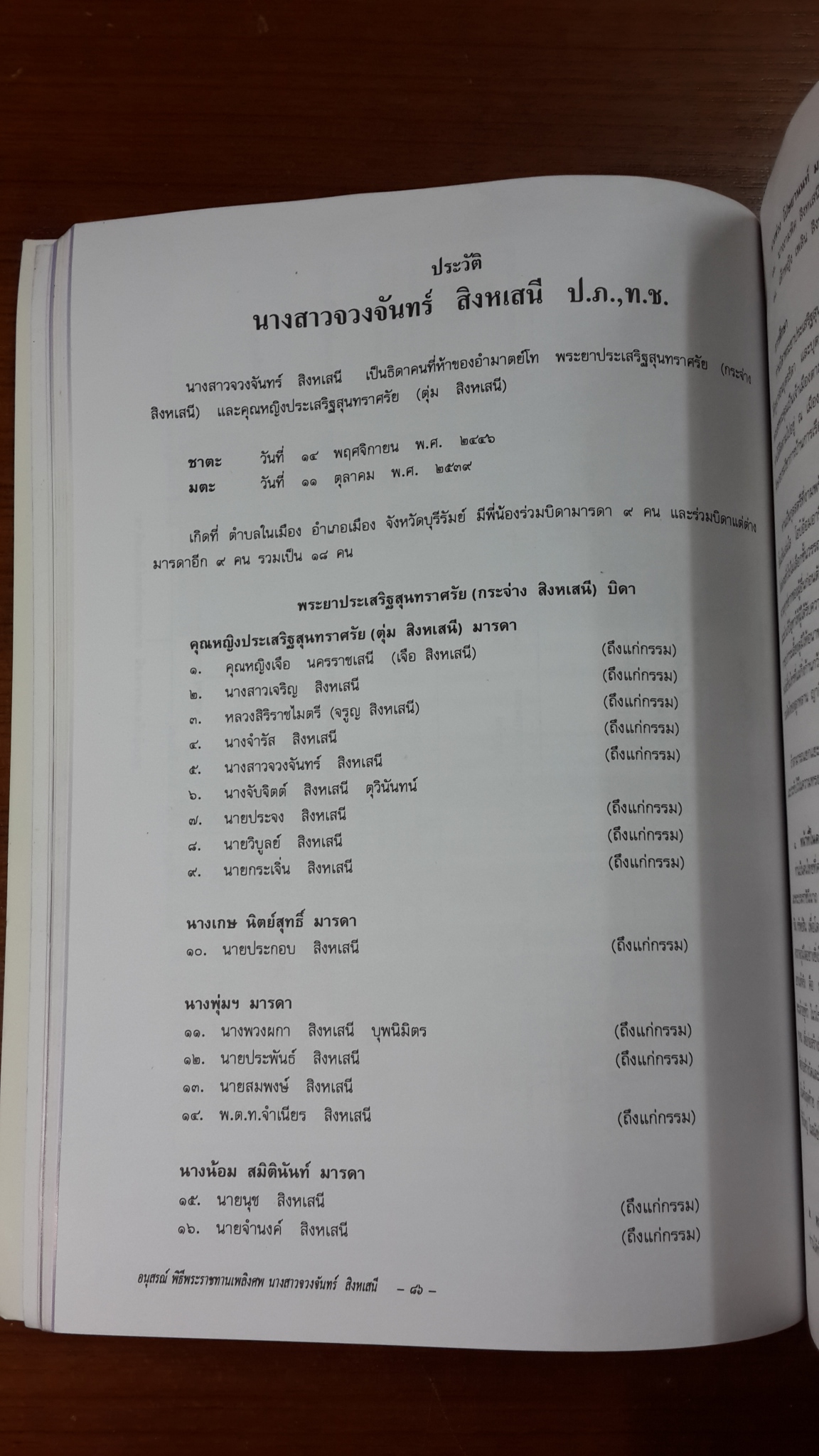 อนุสรณ์ในงานพระราชทานเพลิงศพ นางสาวจวงจันทร์ สิงหเสนี (ชำรุด)