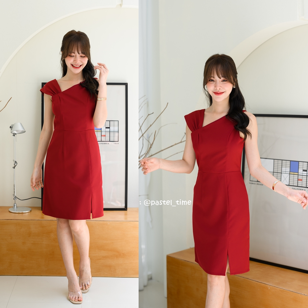 Zoey Dress : สีแดงเลือดหมู [Made by Pastel Time]