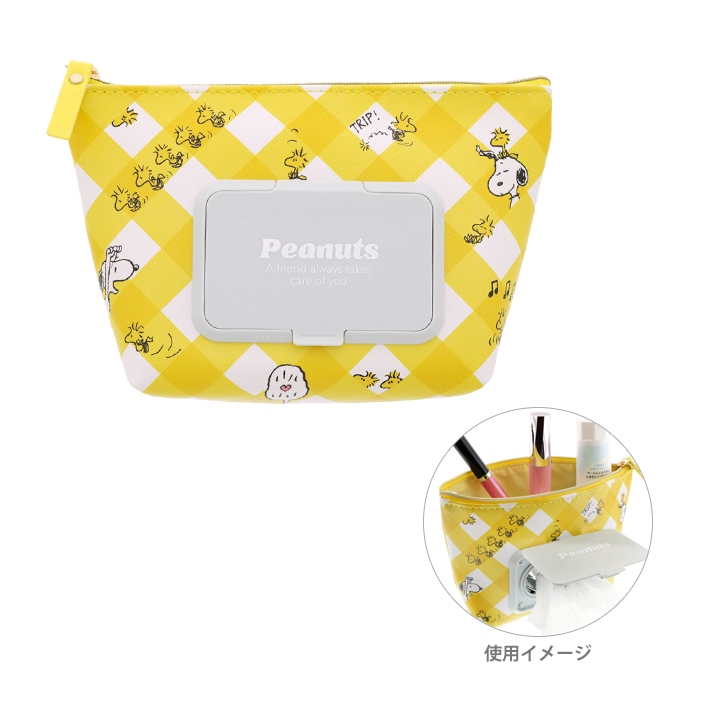 กระเป๋า seepo Pouch แบบ Snoopy สีเหลือง เป็นกระเป๋าใส่ของ เครื่องสำอาง มีช่องใส่ทิชชู่เปียกหรือกระดาษทิชชู่ สามารถเปิดดึงออกจากด้านหน้าได้เลย สะดวกมาก ขนาด 20 x 6.5 x 13 ซม.