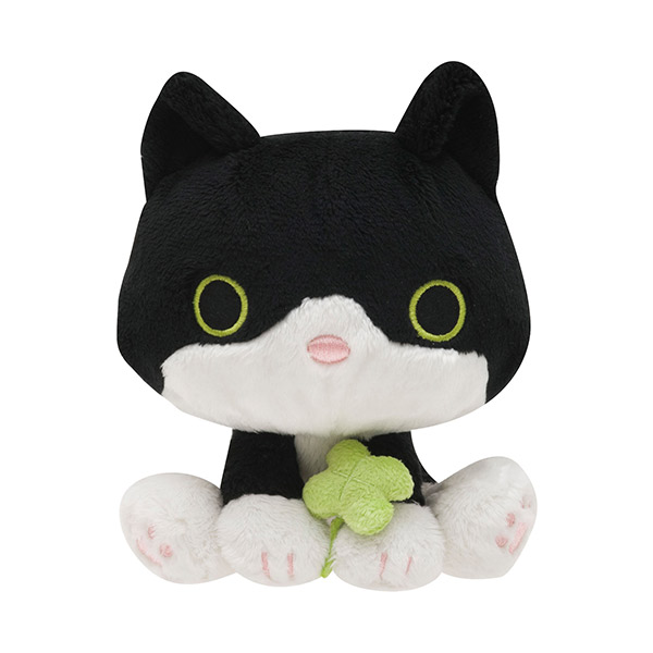 ตุ๊กตา Kutusita Nyanko - Clover and Happy Friends แบบแมวดำขาว Noraneko - Hachiware ถือใบ clover ตรงใบ clover ถอดออกได้ ขนาด 15.5 x 12.5 x 13 ซม.
