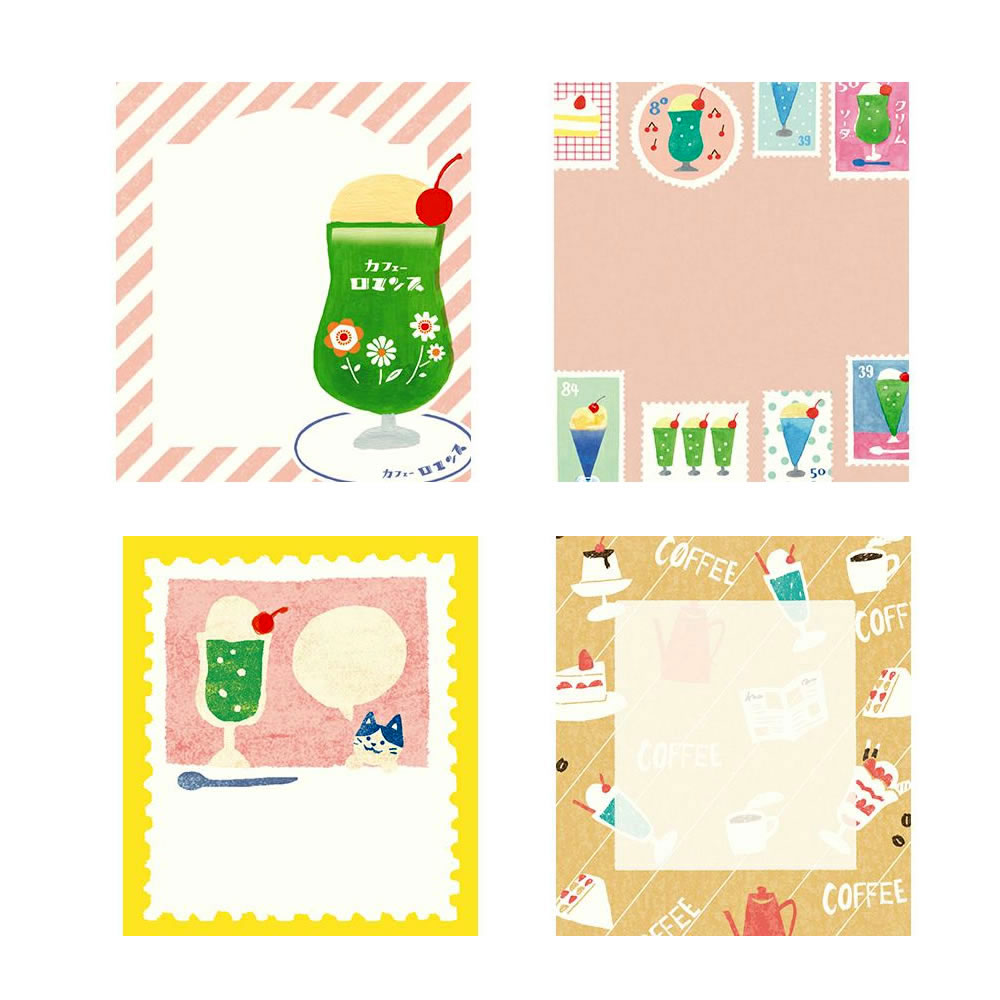 สมุดฉีก Furukawa Paper Works Memo จากญี่ปุ่น ลาย Retro Cafe ขนาด 9 x 9 ซม. มี 4 ลาย รวม 100 แผ่น