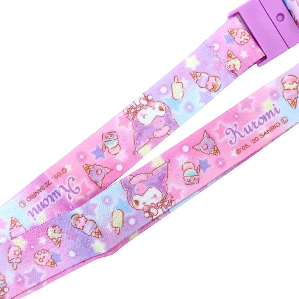 สายคล้องคอ/บัตร มีที่ห้อยมือถือตรงปลาย ลาย Kuromi สีม่วงชมพู ขนาดสาย 90 x 1.8 ซม.