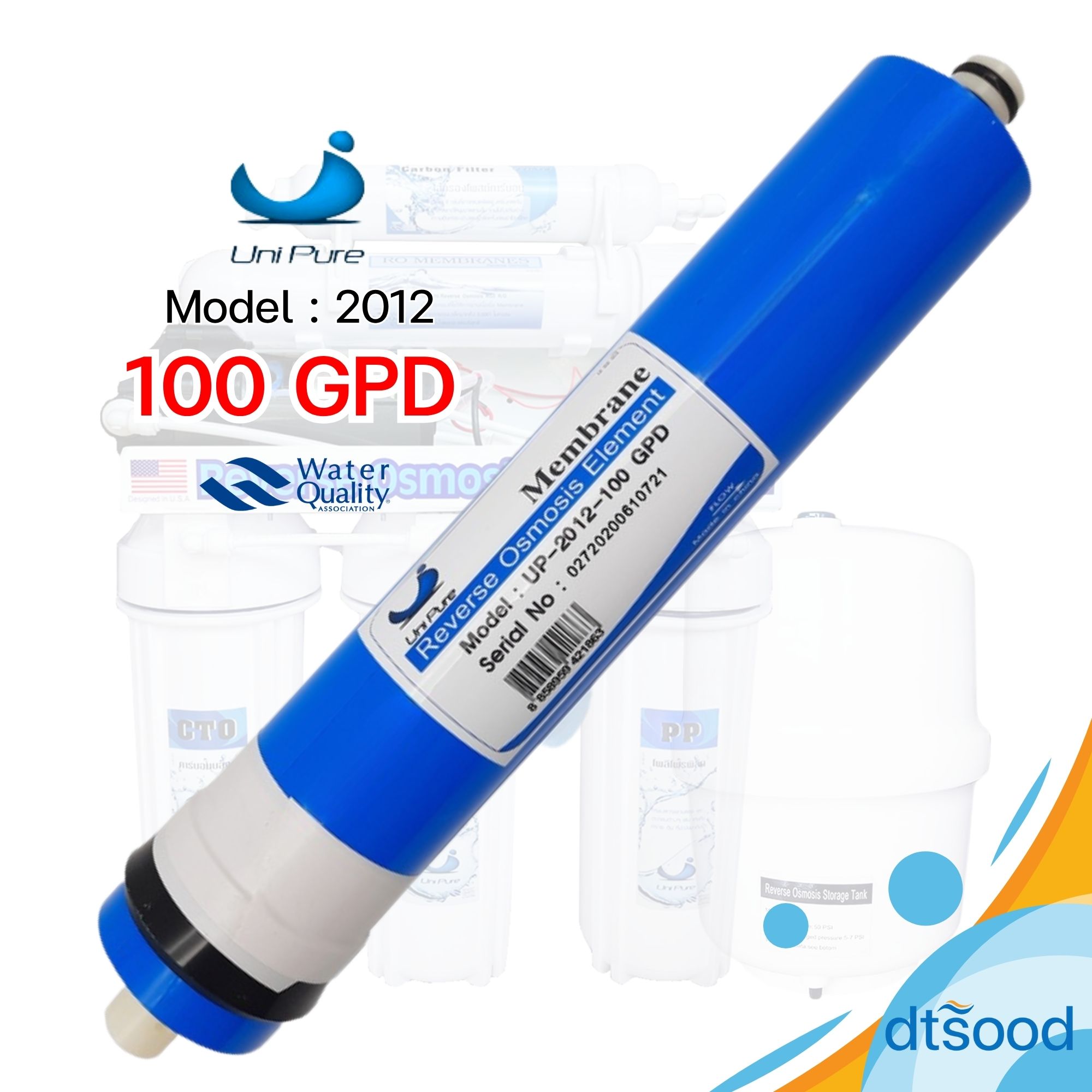 ไส้กรองน้ำ RO Membrane ขนาด 100 GPD ยี่ห้อ Unipure กรองละเอียด 0.0001 ไมครอน