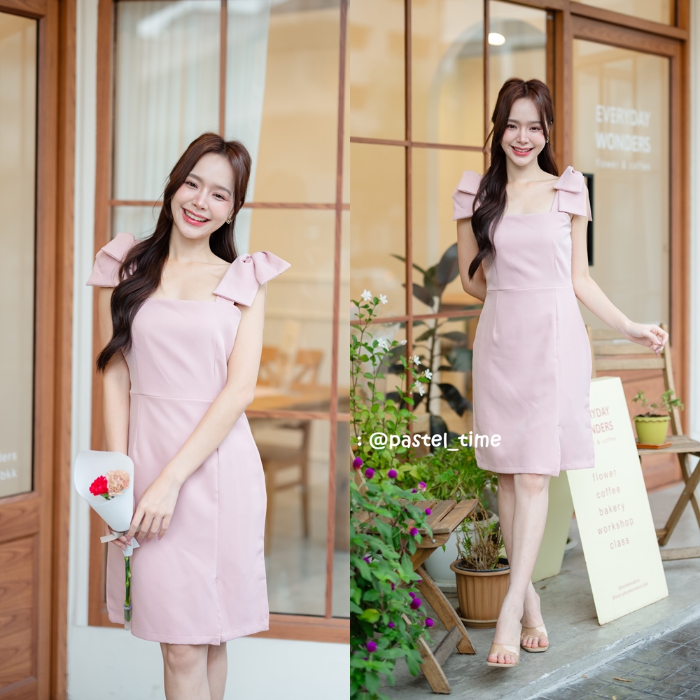 Maggie Double Bow Dress : สีชมพู [Made by Pastel Time]