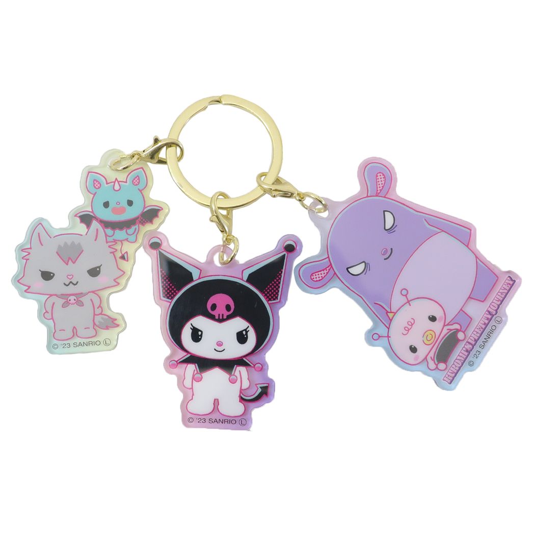 พวงกุญแจอะคริลิค Sanrio Characters ตัวห้อย 3 ตัว แบบ Kuromi Pretty Journey ขนาดตัวละประมาณ 4.3 x 5.8 ซม.