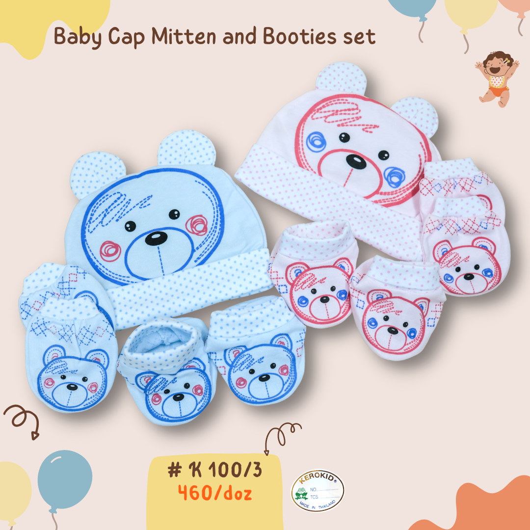 Bonet Mitten Booties ชุด 3 ชิ้นหน้าหมี