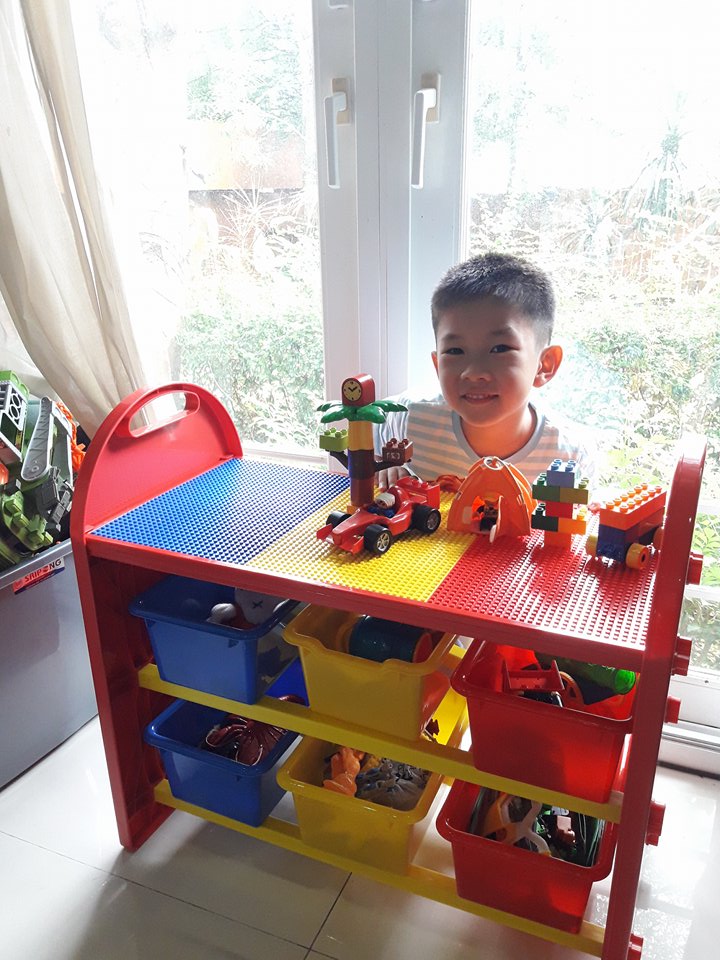 ชั้นต่อตัวต่อ พร้อมช่องใส่ของเล่น 6 ช่อง