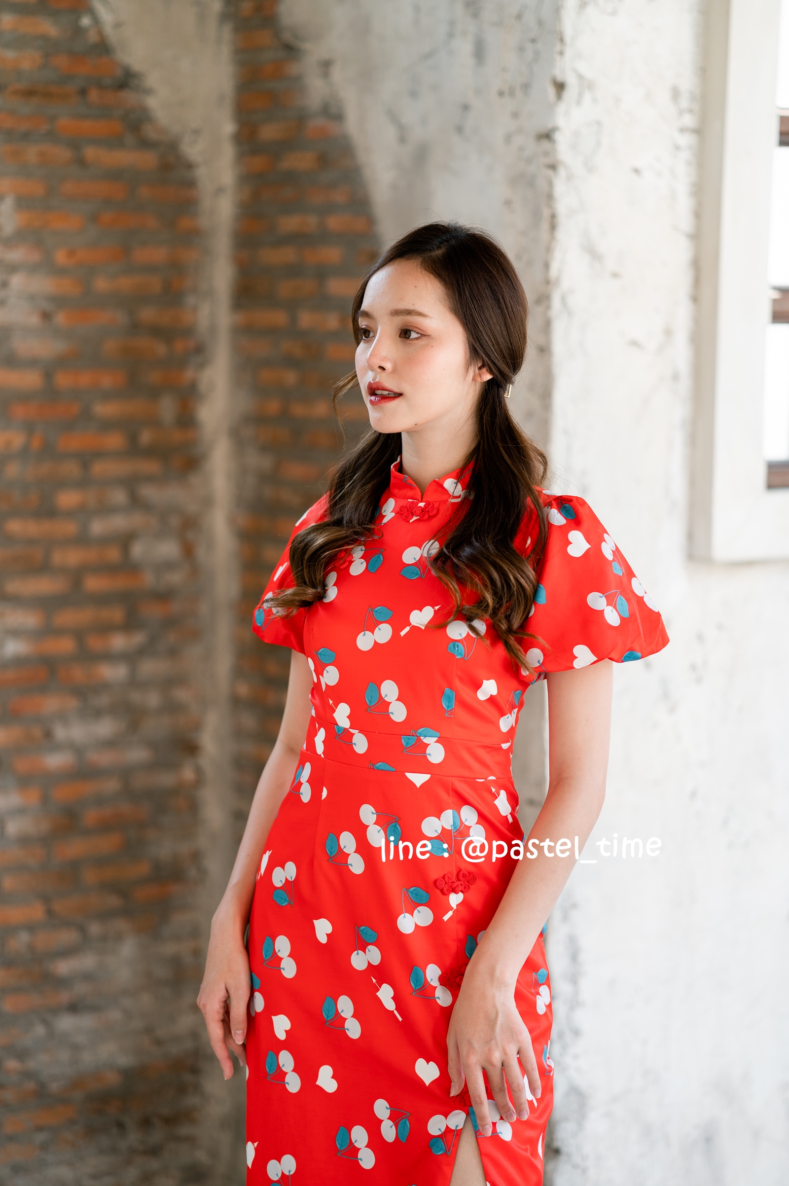 Cherry Ang Pao Dress เดรสกี่เพ้าคอจีนสีแดง
