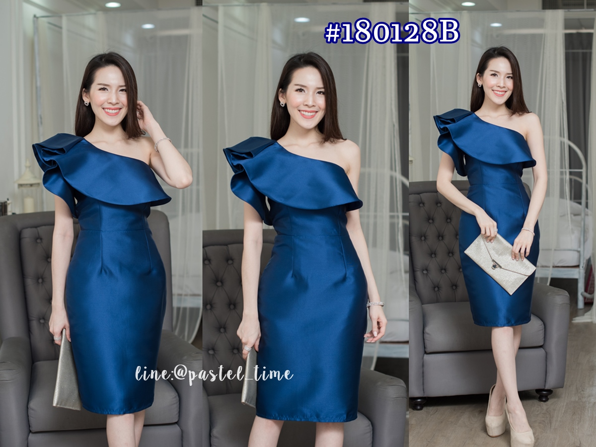Engrid One Shoulder Dress – Blue : สีน้ำเงิน
