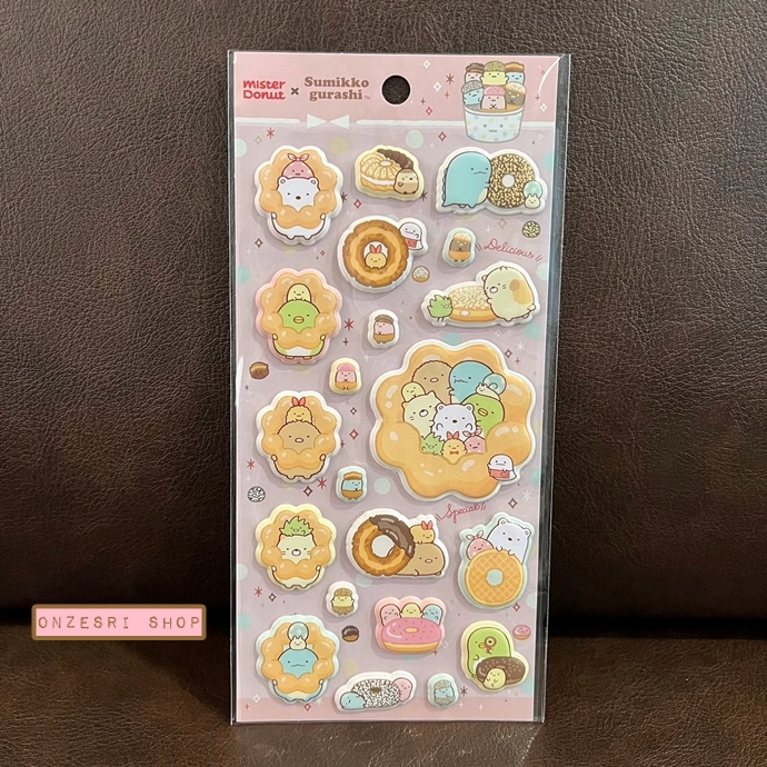 สติกเกอร์แบบนูน Sumikko Gurashi x Mister Donut Sticker ขนาด 20 x 9.5 ซม. มี 2 แบบให้เลือก