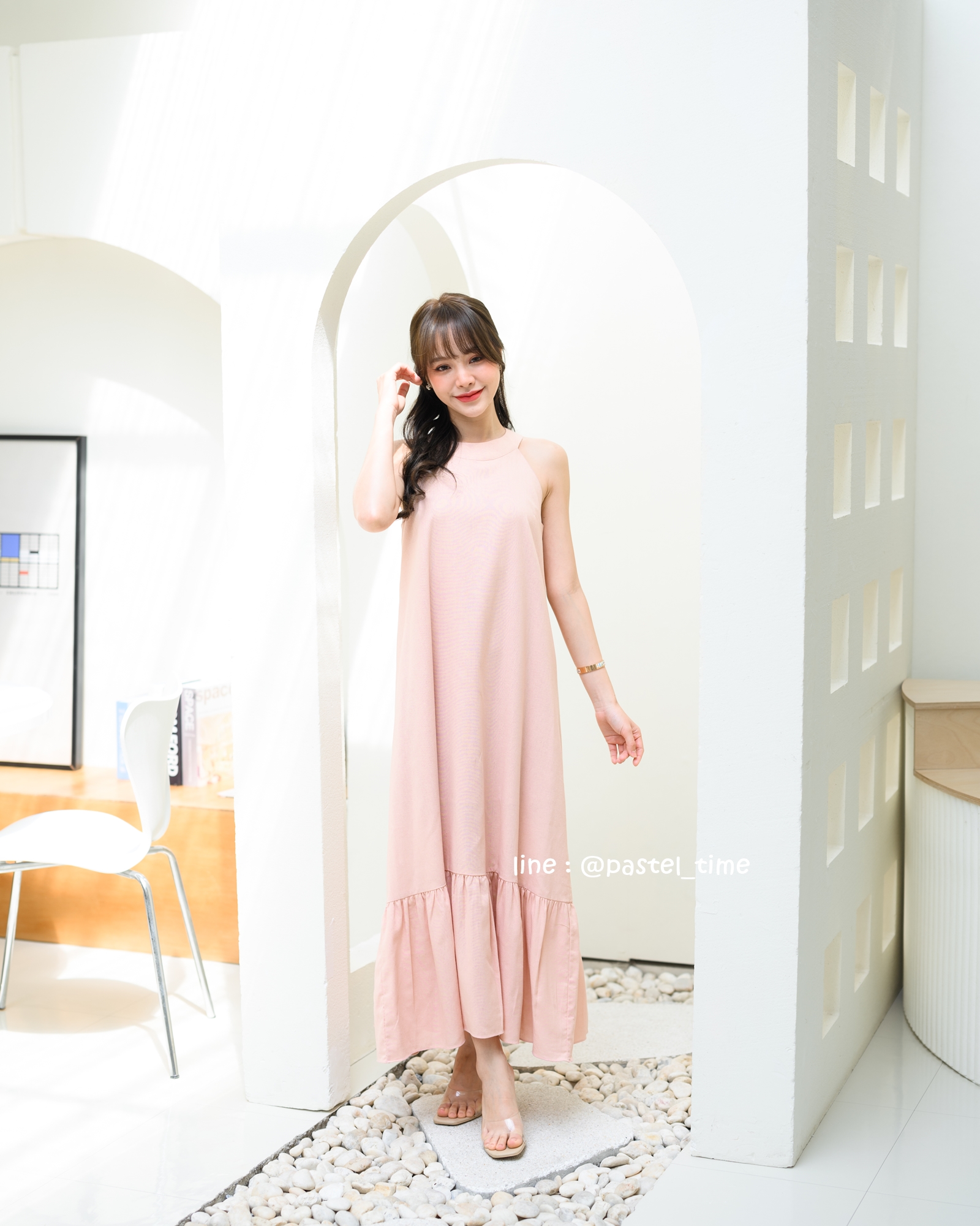 Clio Vest Linen Maxi dress - สีชมพู
