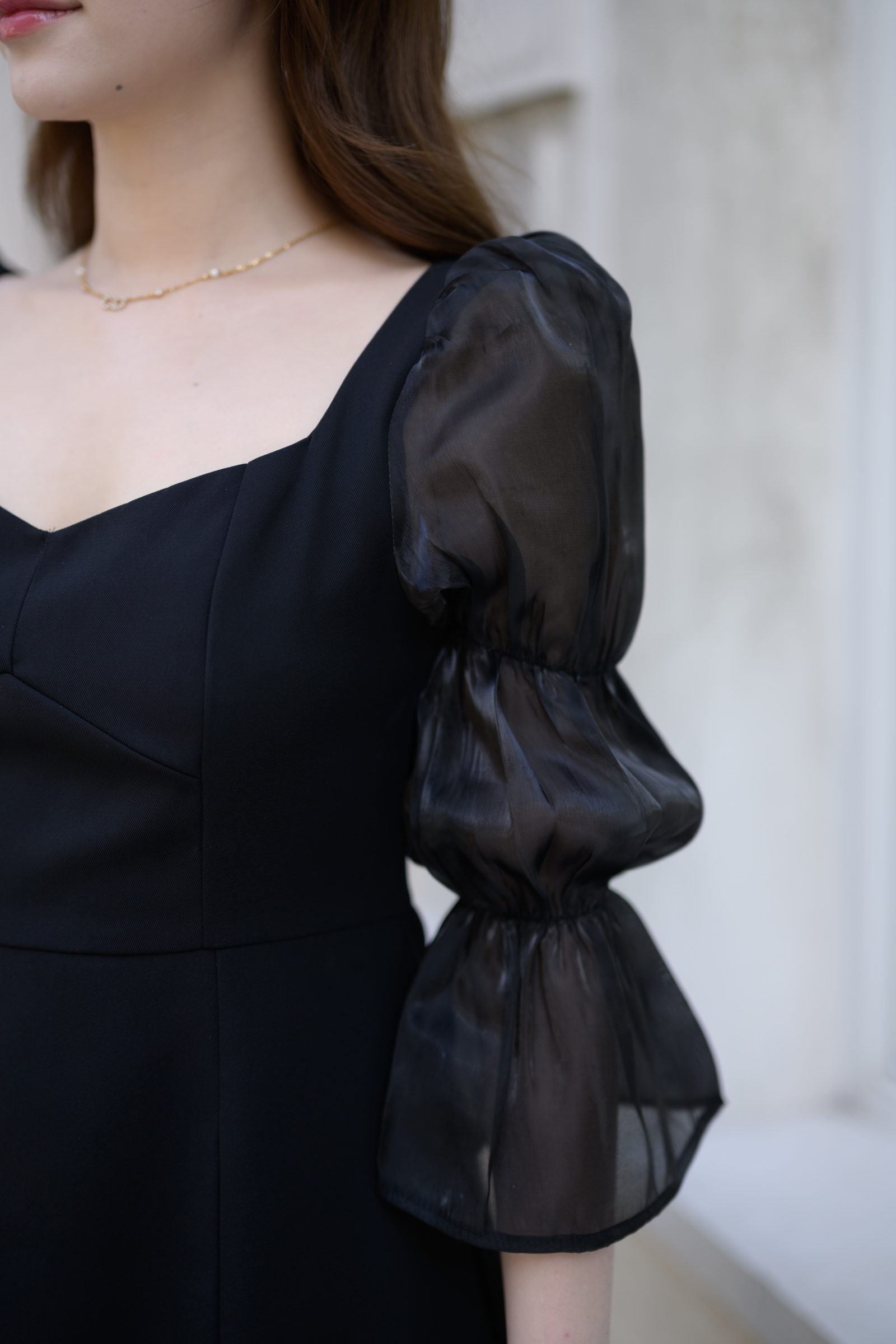 Evie Organza Puff Dress เดรสแขนพัฟ: สีดำ [Made by Pastel Time]