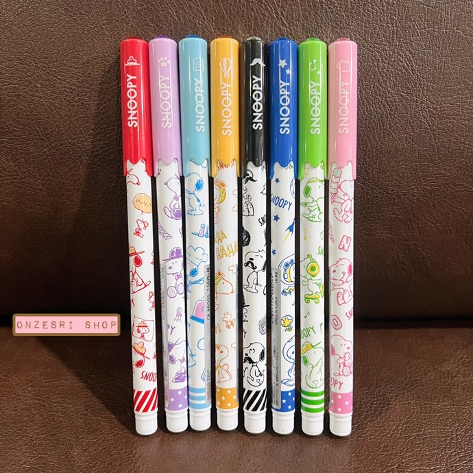 ปากกา Glitter Gel ลาย Snoopy จากญี่ปุ่น (Made in Korea) หมึกสีออกแนวเมทัลลิก มีกากเพชร หัว 1.0 มี 8 สีให้เลือก