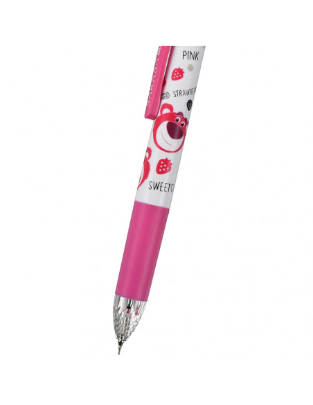 ปากกาหมึกเจล Sarasa Multi 4+1 เป็นปากกาหมึก 4 สี (ดำ แดง น้ำเงิน เขียว) และดินสอกดในแท่งเดียวกัน ลาย Toy Story (Lotso สีชมพู) มีขายเฉพาะที่ Disney Store Japan เท่านั้น