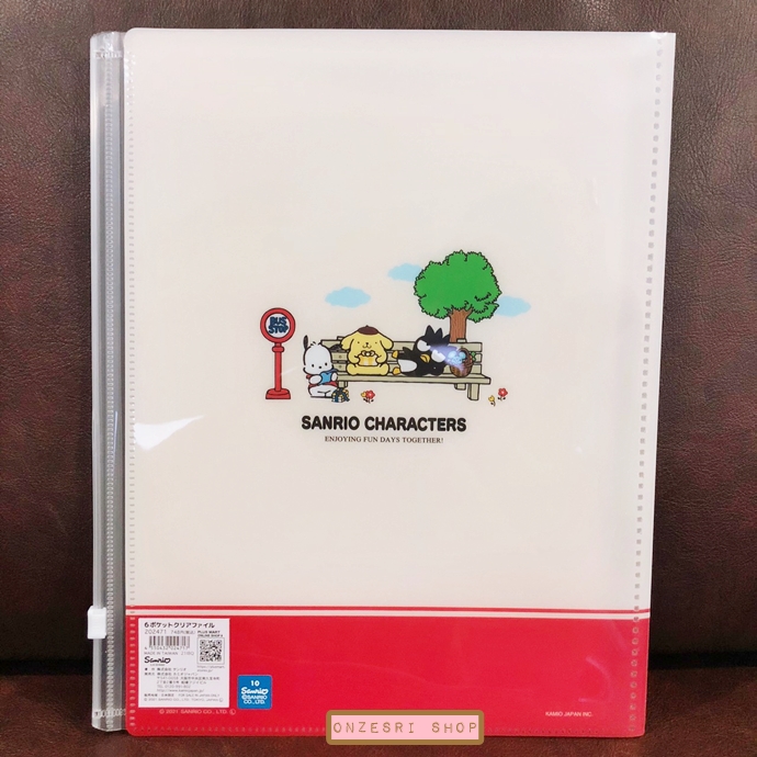 แฟ้ม A4 ลายรวม Sanrio Characters สีขาวแดง แยกใส่เอกสารได้ 6 ช่อง + 1 ช่องซิปด้านหลัง
