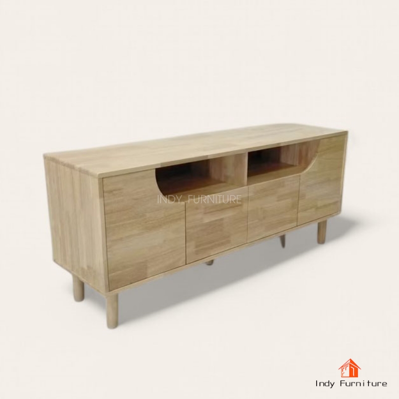 ตู้อเนกประสงค์ ชั้นวางทีวีไม้ยางพารา รุ่น Racha-B140SP สีธรรมชาติ